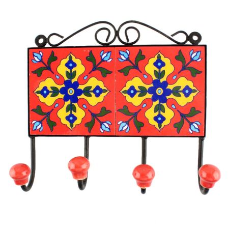 Red Flower Ceramic Tile Wall Hook Online